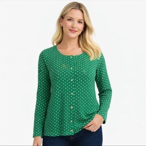 Quacker Factory Women’sKelly Green Polka Dot Rhinestone Snap L St Patricks Day
